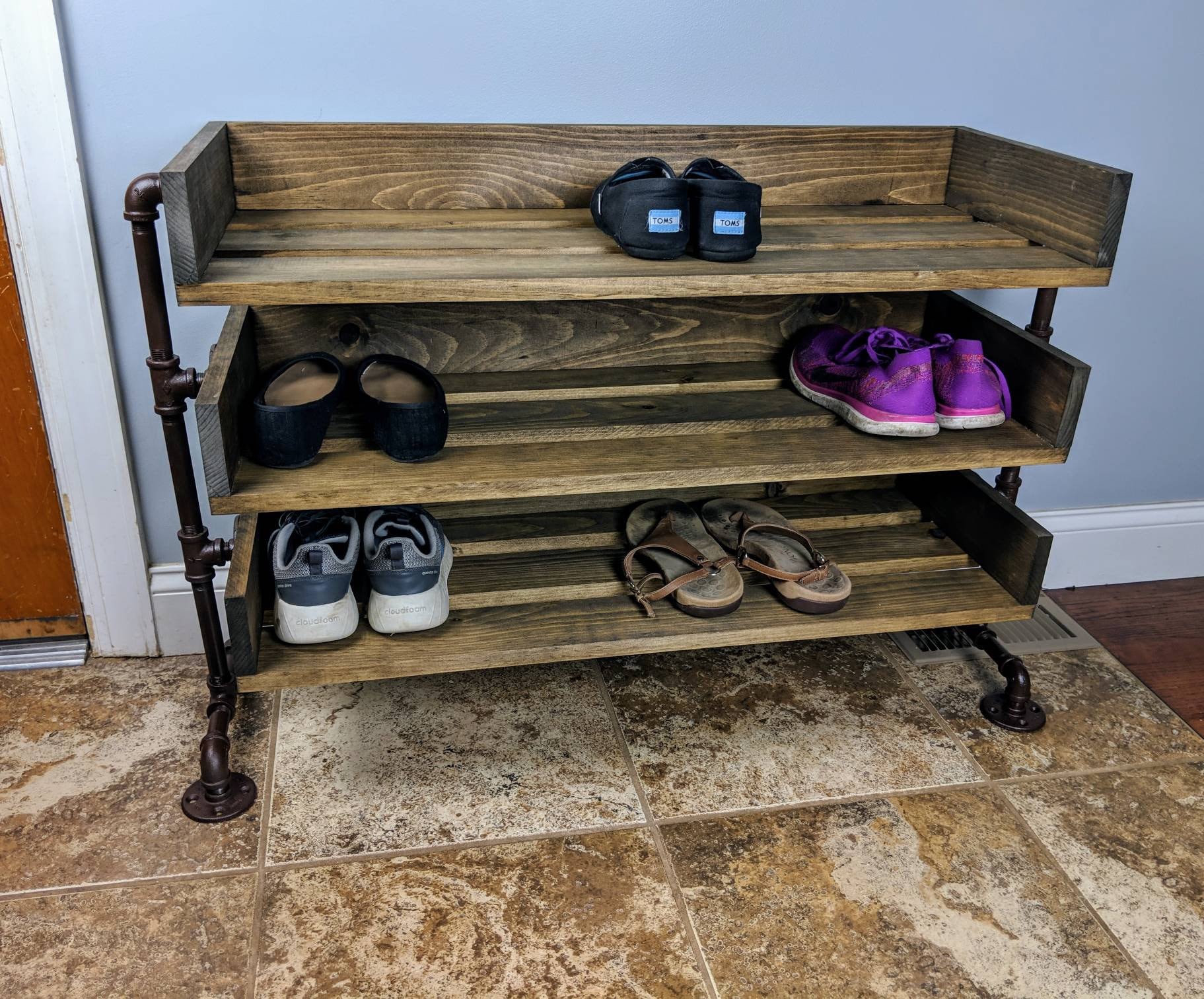 Rustic Torched Wood Entryway Shoe Storage Rack – MyGift