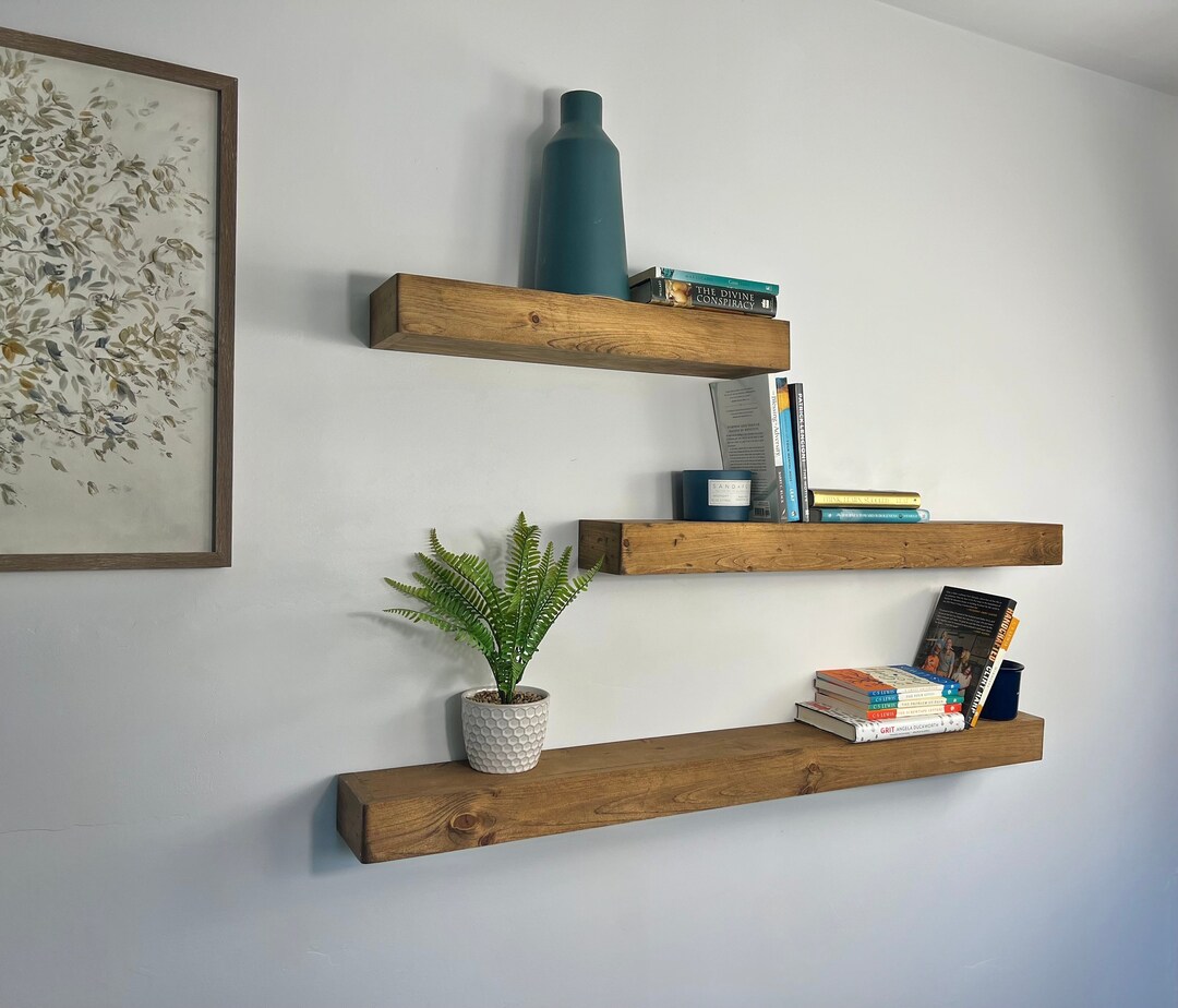 Rustic Farmhouse Floating Shelves Solid Wood Etsy