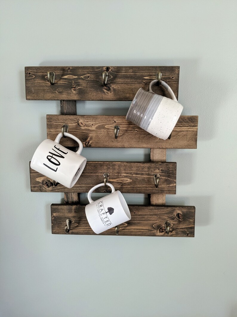 Coffee Mug Rack Wall Mounted Rustic Decor Holds 12 Mugs Etsy