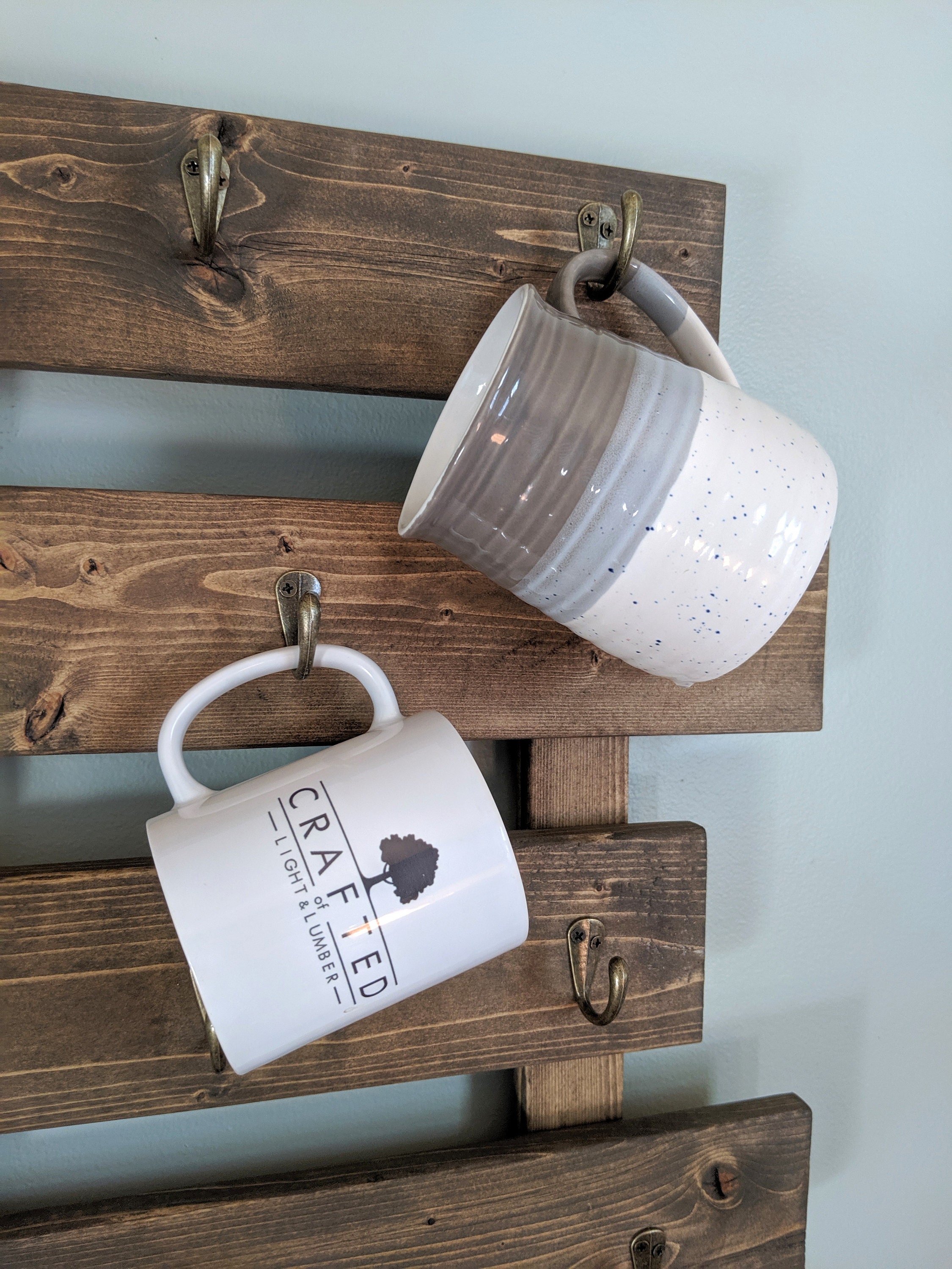 Coffee Mug Rack Wall Mounted Rustic Decor Holds 12 Mugs Etsy
