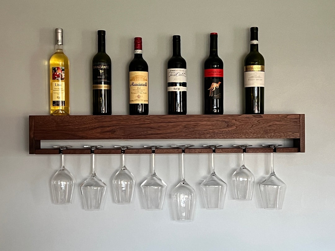 Solid Walnut Floating Shelf Wine Glass Holder Etsy