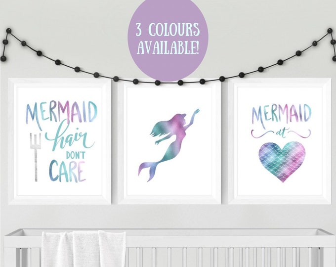 Mermaid Nursery Print Set, Mermaid Nursery, Mermaid Hair Dont Care ...