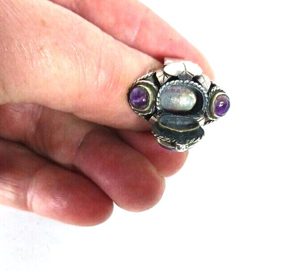 Amethyst Taxco Sterling Silver Poison Pill Box Ad… - image 5