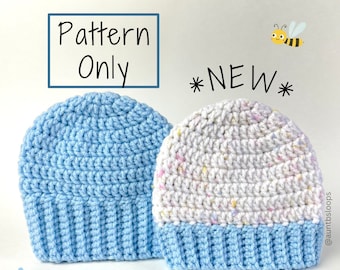NEW! - Ribbed Brim Baby Beanie Crochet Pattern - Baby Hat Crochet Pattern - Beginner Crochet Pattern -PATTERN ONLY