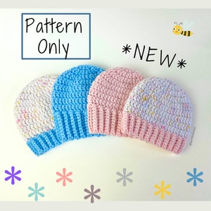 NEW! - Ribbed Brim Baby Beanie Crochet Pattern - Baby Hat Crochet Pattern - Beginner Crochet Pattern -PATTERN ONLY