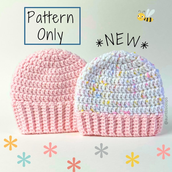 NEW! - Ribbed Brim Baby Beanie Crochet Pattern - Baby Hat Crochet Pattern - Beginner Crochet Pattern -PATTERN ONLY