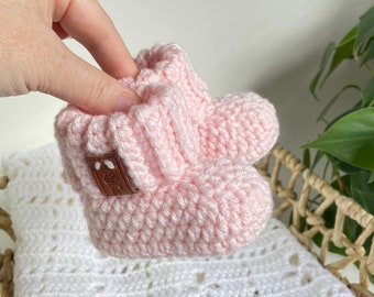 Cuffed Baby Booties - Crochet Baby Booties - Pink Baby Booties - Gender Reveal - Pregnancy Announcement - Crochet Baby Gift