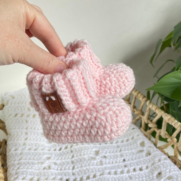 Cuffed Baby Booties - Crochet Baby Booties - Pink Baby Booties - Gender Reveal - Pregnancy Announcement - Crochet Baby Gift