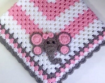 Crochet Baby Elephant Blanket - Pink Elephant Blanket  - Zoo Animal Blanket - Pink & Gray Baby Blanket - Baby Shower Gift
