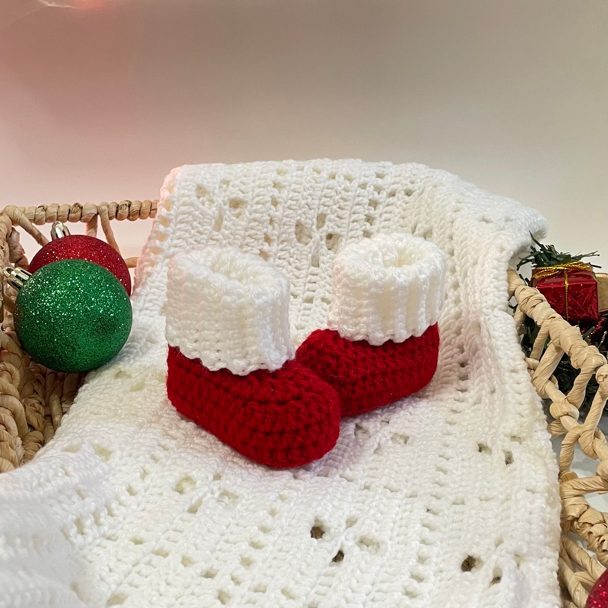 Baby's First Christmas Beanie & Booties Set - Knit Baby Beanie - Crochet Baby Booties - Baby's First Outfit - Going Home Outfit - Baby Gift