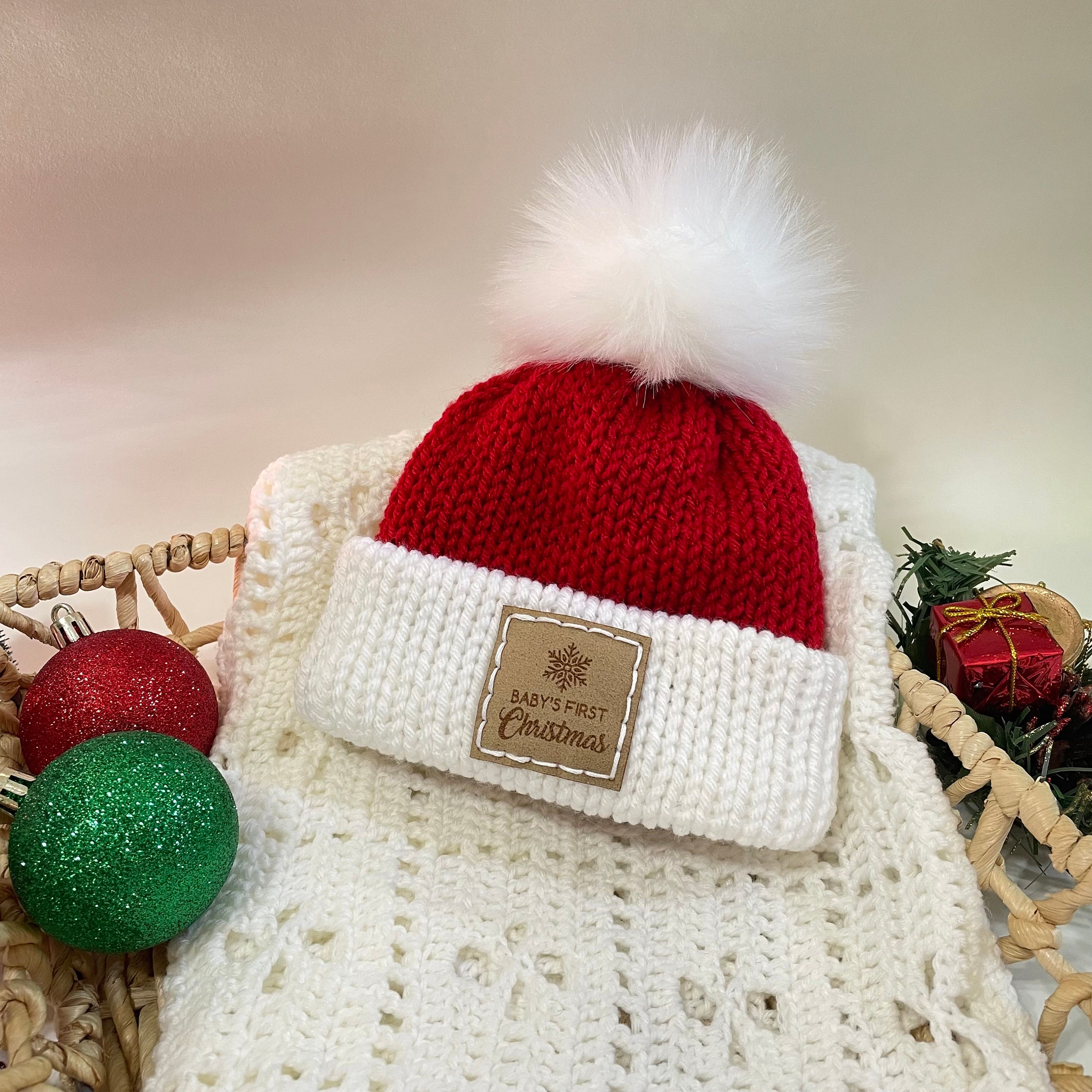 Baby's First Christmas Beanie & Booties Set - Knit Baby Beanie - Crochet Baby Booties - Baby's First Outfit - Going Home Outfit - Baby Gift