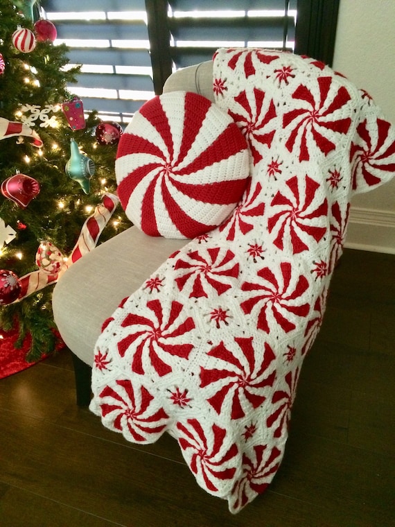 Peppermint Crochet Blanket - Christmas Throw - Christmas Blanket