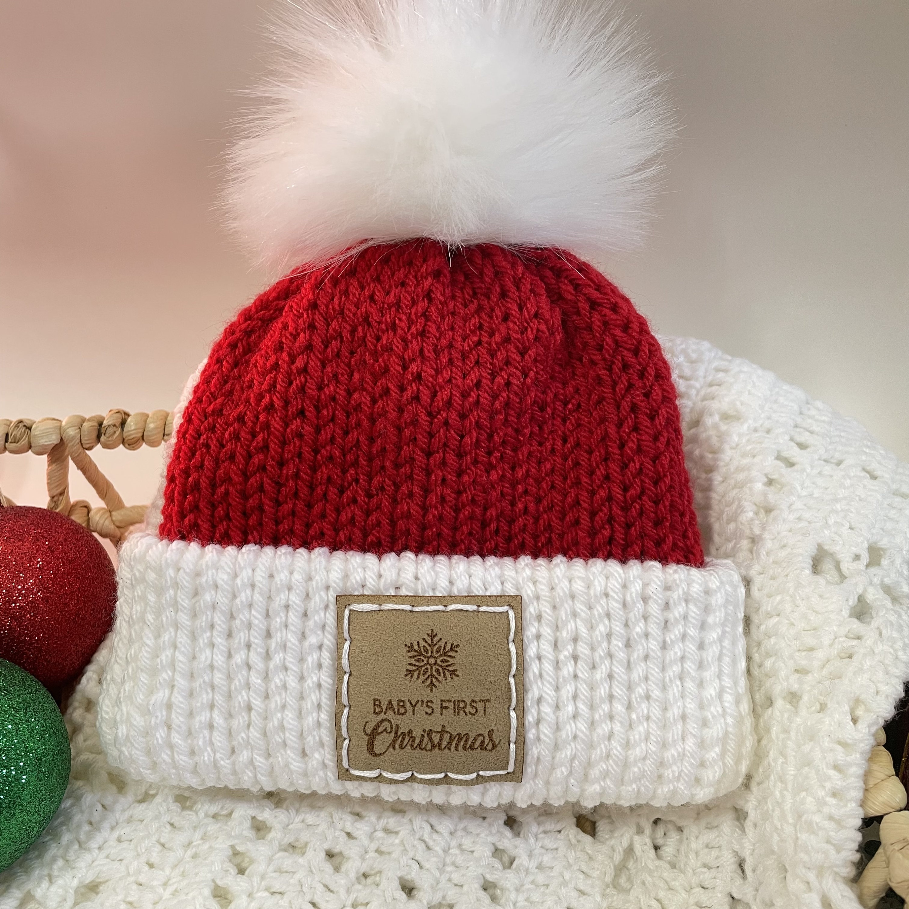 Baby's First Christmas Beanie & Booties Set - Knit Baby Beanie - Crochet Baby Booties - Baby's First Outfit - Going Home Outfit - Baby Gift