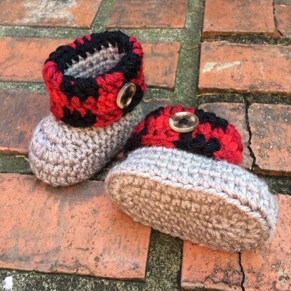 Buffalo Plaid Crochet Baby Booties Etsy Canada