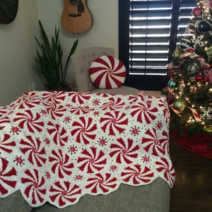 Peppermint Crochet Blanket - Christmas Throw - Christmas Blanket ...
