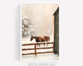 Horse In The Snow | Printable Wall Art | Rustic Winter Scene | Digital Download
