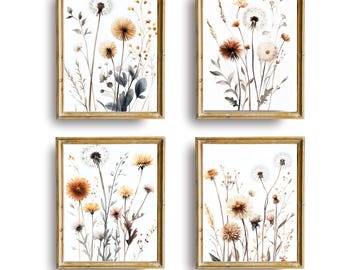 Aquarell Wildblumen Drucke | 4er Set Botanische Kunst (Digital Download)