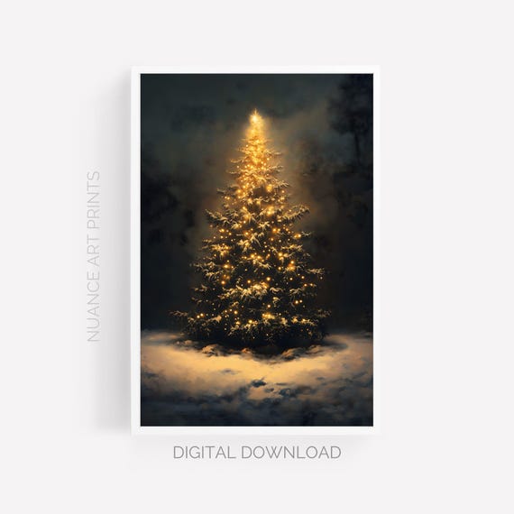 Midnight Glow | Moody Christmas Tree | Printable Wall Art | Holiday Digital Download
