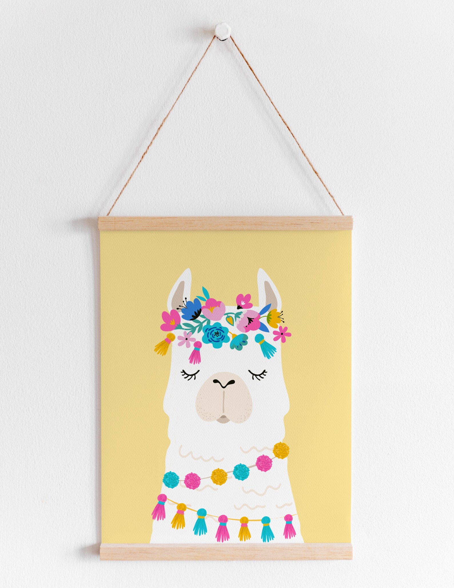Llama Wall Decor Flower Crown Llama Print Girls Room Decor Etsy