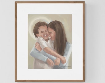 Fine Art Print of "He is my Light", Art of Christ, Mary and Jesus as a little boy