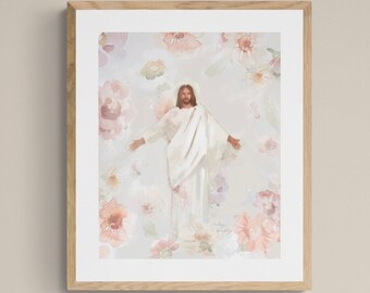 Fine Art Print of “Renewed Life”, Christ and floral painting, Christian art, Watercolor Florals, Painting of Christ, He is Risen