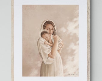 Fine Art Print of "Hope Comes in the Morning", Mary and Jesus art, Baby Jesus, Motherhood, Mother and Baby, Christian Artwork, Digital Art