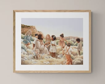 Christ and Children, Fine Art Print, Christian Artwork, Christ Painting, Christ and Children Painting, Oil Painting