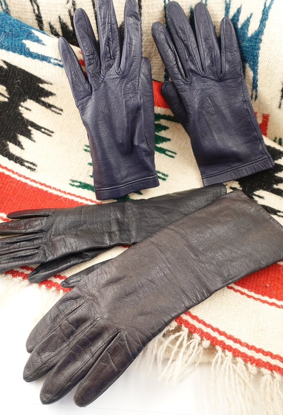 Vintage Ladies' Leather Dress Gloves in Navy and … - image 8