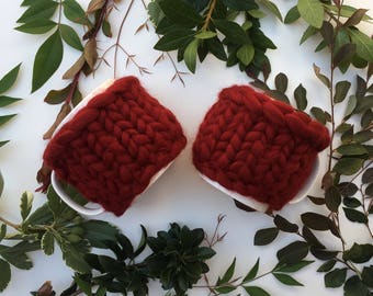 Two Burgundy Knitted Cup Warmers, Knitted Cups, Cozy, Coffee Sleeve, Wool Cup Cozy, Mug Warmer, Merino Wool, Cups Cover, Hand Knitted Active