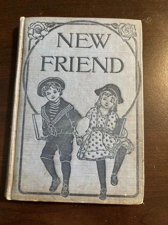 Antique 1890s A New Friend Book, Geraldine Mockler, Art Nouveau Rose Border (1909 Inscription)