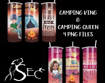 Diseño de envoltura de sublimación de 20 oz - Camping King & Queen