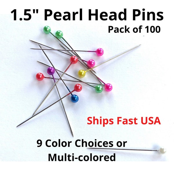 Perlenkopf Pins 1,5" gerade Pin für Näharbeiten. Hochwertige vernickelte Pink Lila Schwarz Weiß Rot Petrol Orange Blau Push Pins. Schiffe USA