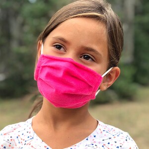 Bright Pink Kids School Mask 1 Layer or Double 2 Layer with Filter Pocket, Nose Wire, Reusable, Very Soft Comfortable Adjustable Earloop USA