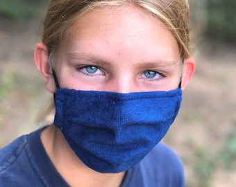 Navy Blue Kids Face Mask: Soft, Reusable, Adjustable Earloops, Filter Pocket