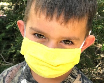 Yellow Kid's Face Mask: Soft, Reusable, Adjustable Earloop, Filter Pocket