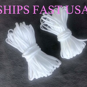 Earloop Elastic for Face Mask, White, Black 1/8 " 3mm - 5mm 1/4 " Soft Flat Elastic Cord Ear loop Tie- 10 Yards.  SHIPS FREE US! Latex Free