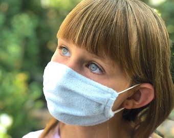 Pale Blue Kid's Face Mask: Soft, Reusable, Adjustable Earloop, Filter Pocket