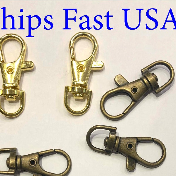 Swivel Lobster Claw Clasp, Bronze or Gold Sturdy Multi-use Clips. Purse, Lanyard, Backpack, Mask Holder Hook. 2 or 10 Pk. Ships FAST USA!