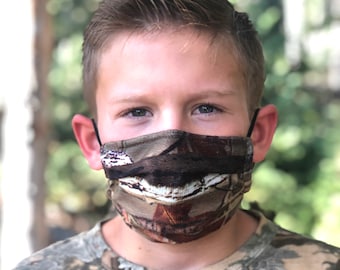 Camo Child Face Mask: Soft Reusable Mask with Filter Pocket & Adjustable Ear Loops