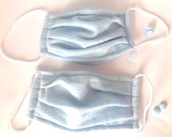 Pale Blue Face Mask: Adjustable Earloops, Filter Pocket, Nose Wire