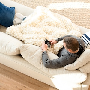 Handmade Cream Luxury Throw Blanket: Calming Home Decor, USA Made