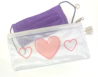 Face Mask Zipper Pouch for Kids! Hearts, Sports Pouch for Girls & Boys, Emoji Clean or Dirty. Clip or Hook on Backpack Belt Purse. Ships USA