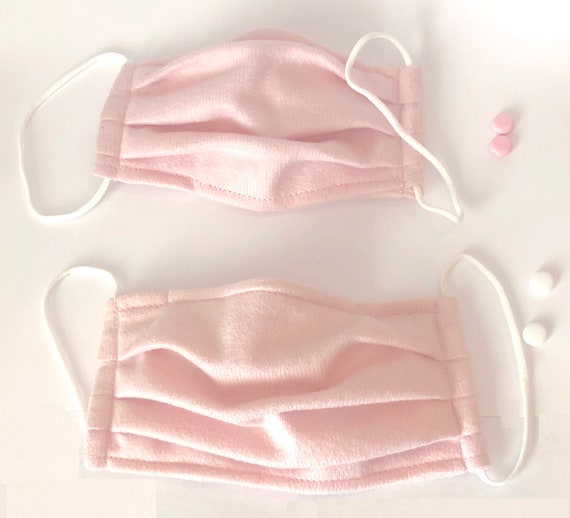 Pale Pink Blush Face Mask w Filter Pocket, Nose Bridge Wire, Washable Reusable. Adult / Child. Very Soft Comfortable Adjustable Earloops USA