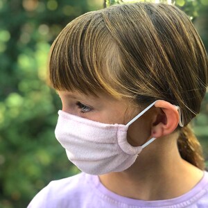 Pale Pink Kid School Mask 1 Layer or Double 2 Layer Mask w Filter Pocket, Nose Wire, Washable Very Soft Comfortable Adjustable Earloop USA