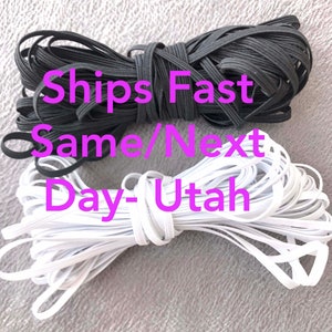 1/8 - 1/4 inch Black or White Elastic Cord for Face Mask Ear Loop Tie. High Quality Stretchy Band - Sewing, Jewelry.  SAME / 1 Day From USA