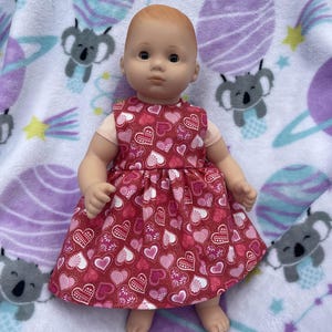 Handmade Glittery Valentine&#39;s Day Heart Dress for 15-Inch Dolls Fits Both Bitty Baby & Bitty Twins