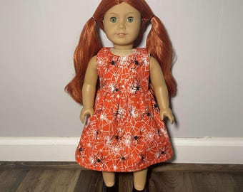 Handmade Orange Spider Web Halloween Dress for 18-Inch Dolls