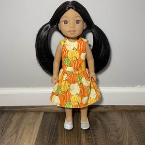 Handmade Orange Pumpkin Patch Dress for 14-Inch Dolls