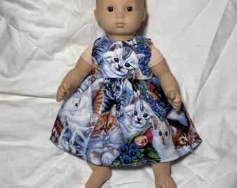 Handmade Kitten Garden Dress for 15-Inch Dolls Fits both Bitty Baby and Bitty Twins