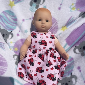 Handmade Pink Ladybug Valentine&#39;s Day Dress for 15-Inch Dolls Fits Both Bitty Baby & Bitty Twins